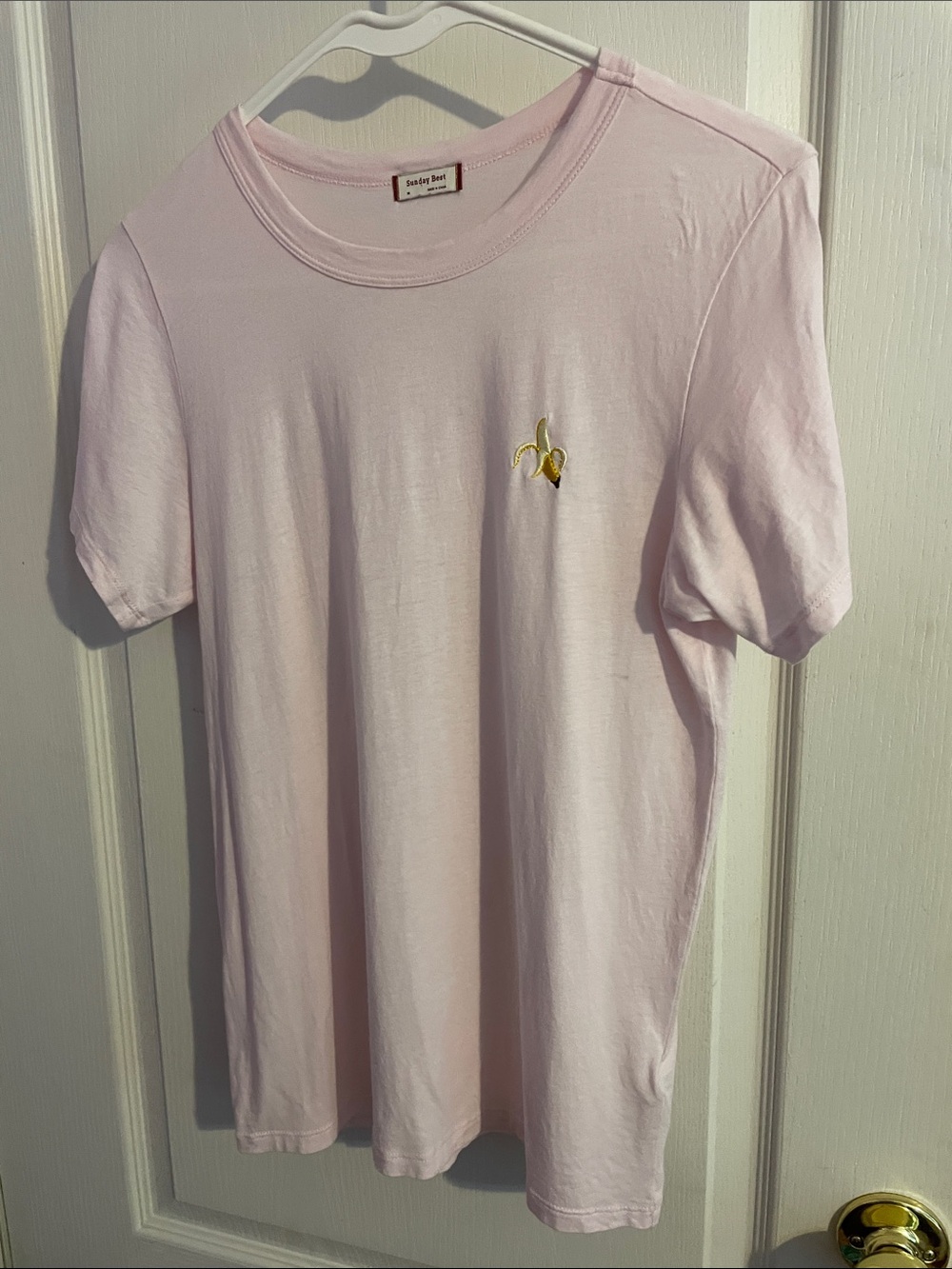 Aritzia Sunday Best Light Pink Tee with Embroidered Banana - Size Medium